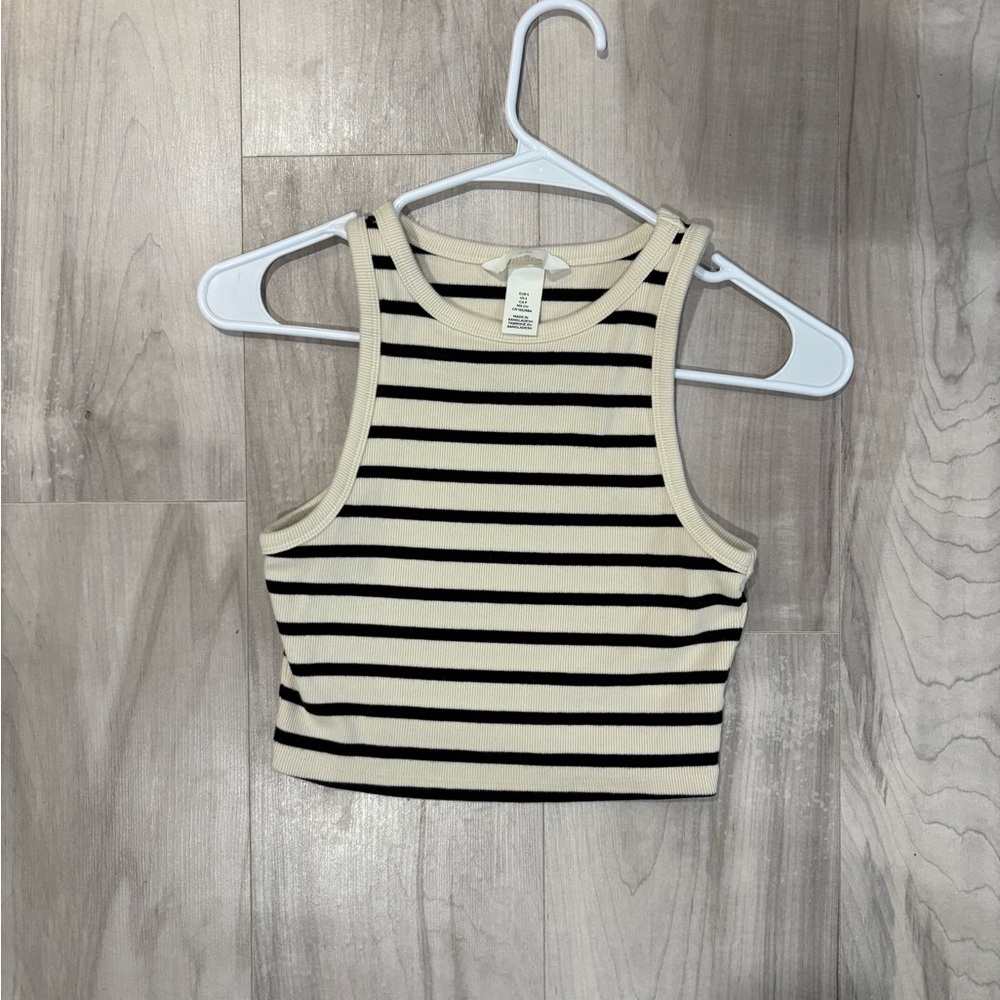 H&M Cream and Black Halter Sleeveless Crop Tank Top